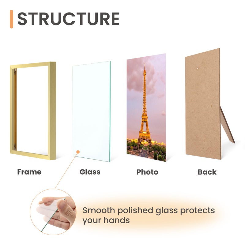 upsimples upsimples 5x7 Picture Frame Set of 3  Made of High Definition Glass for 5 x 7 Gold Frames  Wall and Tabletop Display Thin Border Photo Frame for Home D?cor - Image 3