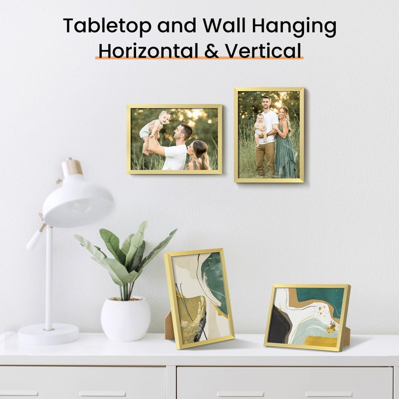 upsimples upsimples 5x7 Picture Frame Set of 3  Made of High Definition Glass for 5 x 7 Gold Frames  Wall and Tabletop Display Thin Border Photo Frame for Home D?cor - Image 5