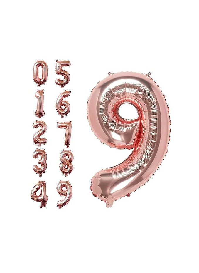 40 Inch Rose Gold Digit Helium Foil Birthday Party Balloons Number 9  - Image 1