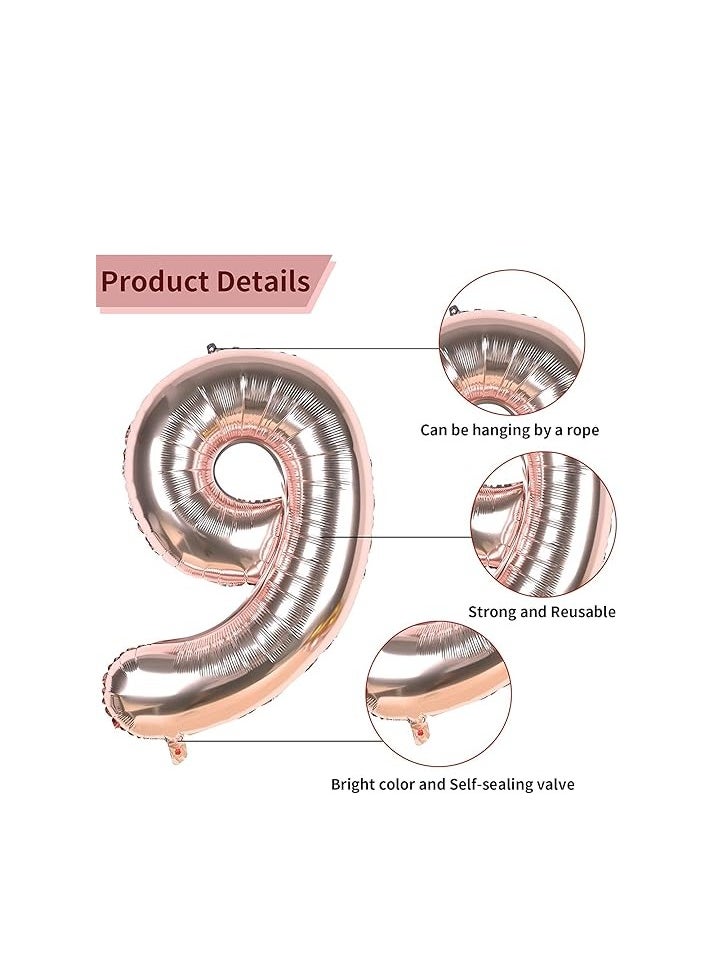 40 Inch Rose Gold Digit Helium Foil Birthday Party Balloons Number 9  - Image 3