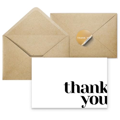 Paper Play Thank You Cards Bulk Pack of 40 White, 5x3.5 Inches with Matching Stickers & Envelopes, Minimalistic Design Suitable for Business, Baby Shower, Wedding, Small Business, Graduation, Funeral - Image 1