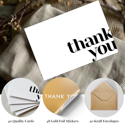 Paper Play Thank You Cards Bulk Pack of 40 White, 5x3.5 Inches with Matching Stickers & Envelopes, Minimalistic Design Suitable for Business, Baby Shower, Wedding, Small Business, Graduation, Funeral - Image 3