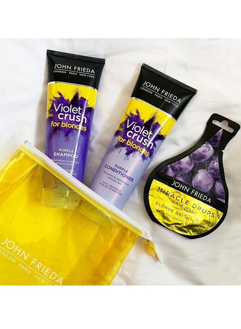 جون فريدا مجموعة هدايا فايوليت كراش للشعر الأشقر 2 250 مل شامبو بلسم عينة من معجزة القطرات - Image 2