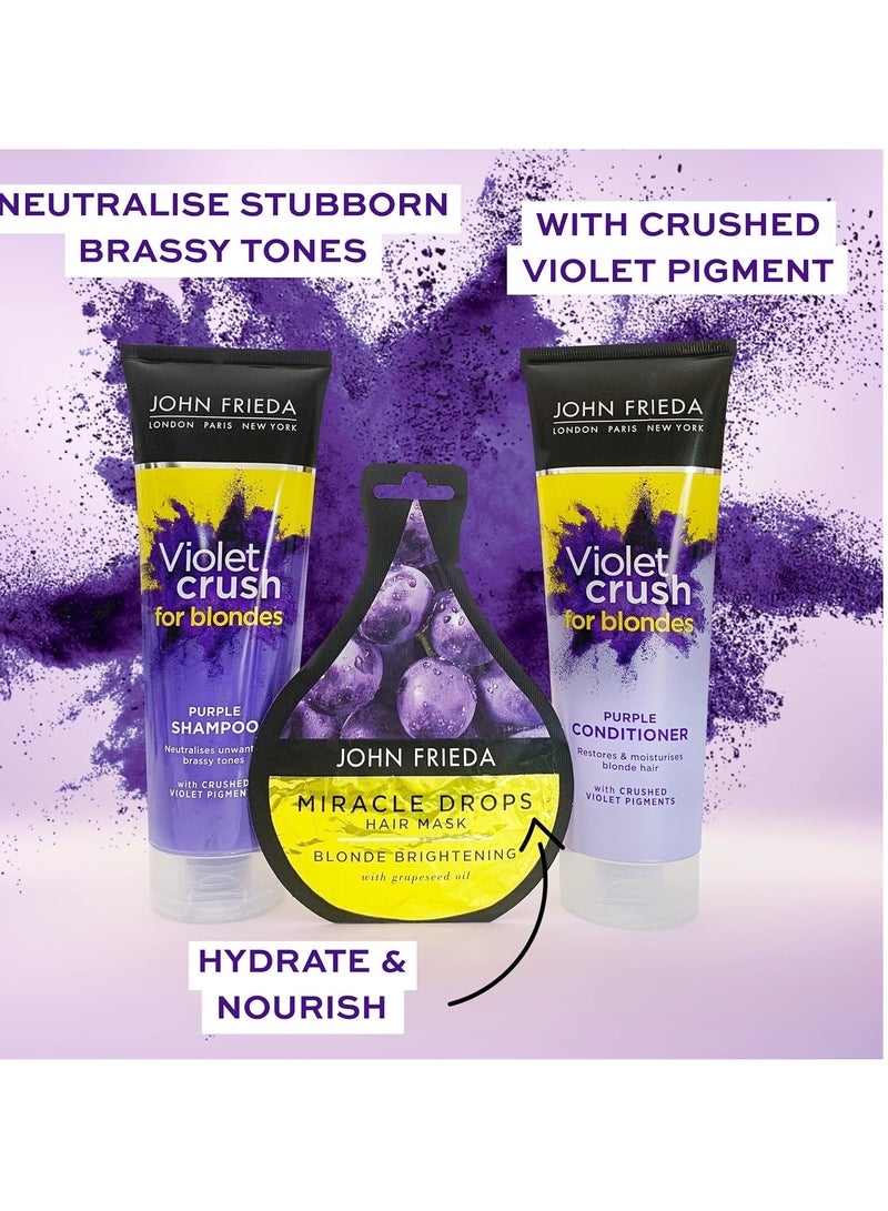 جون فريدا مجموعة هدايا فايوليت كراش للشعر الأشقر 2 250 مل شامبو بلسم عينة من معجزة القطرات - Image 3