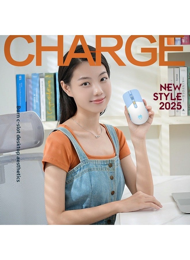 Generic - Wrangler E70S Wireless Mouse Bluetooth Three-Mode Charging Mute Gaming E-Sports Office Laptop Desktop Computer-Specifications:Blue And White Flagship Version [❤Wireless Bluetooth Three-mode] Battery Level Indicator★Type-c Fast Charging★Neutral Mouse With Unlimited Computers And Tablets For Men And Women And Girls - Image 1