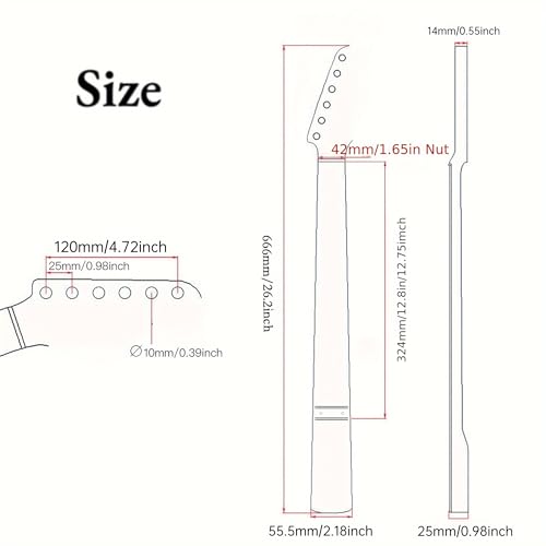 Amuic Tele Guitar Neck 22 Frets, 25.5'' Canadian Maple Electric Guitar Neck for TL Style Guitar Parts Replacement - Image 2