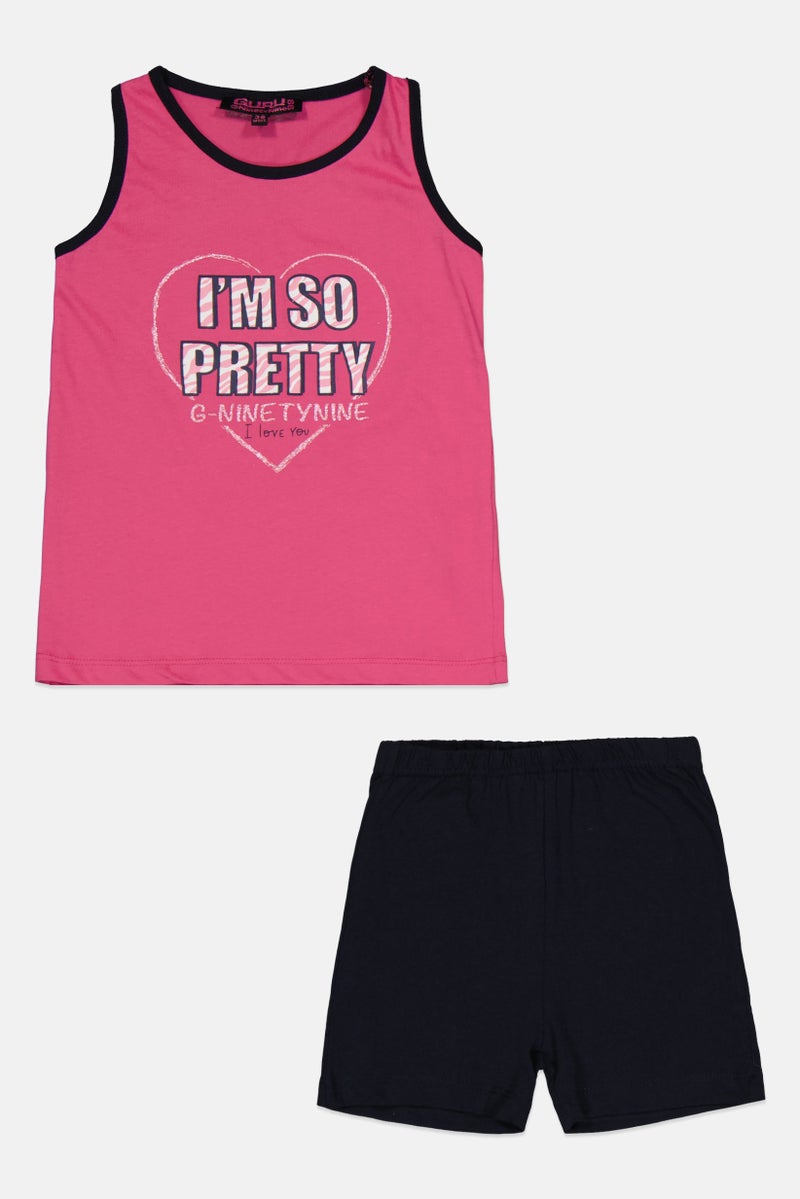 Guru 99 Toddlers Girl 2 Pieces Graphic Print Sleeveless Top And Bottom Set, Multicolor - Image 1