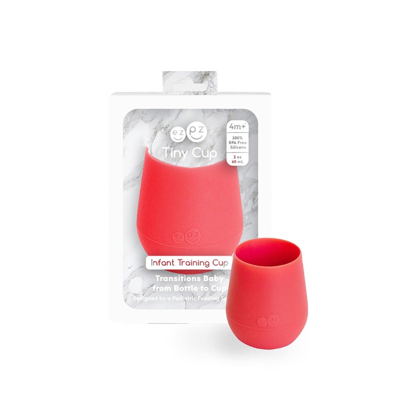 ezpz Tiny Cup (Coral) - 4 months+ - 100% Silicone Training Cup for Infants - Designed by a Pediatric Feeding Specialist - Baby-Led Weaning Essentials & Baby Gifts - Image 1