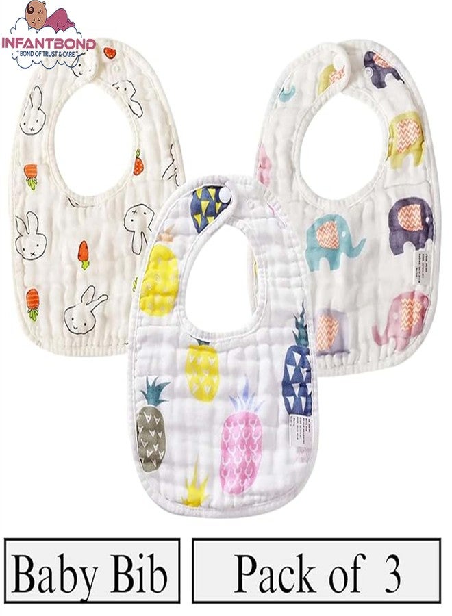 Infantbond New Born Baby Muslin Bibs with Adjustable | Super Absorbent Bibs | Soft, Comfortable & Lightweight baby bibs (Pack of 3) - Image 2