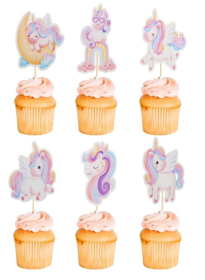 Arthsdite 24Pcs Unicorn Cupcake Toppers Rainbow Moon Cloud Birthday Party Supplies Cute Unicorn Cupcake Picks for Girls Baby Birthday Party Decorations - Image 1