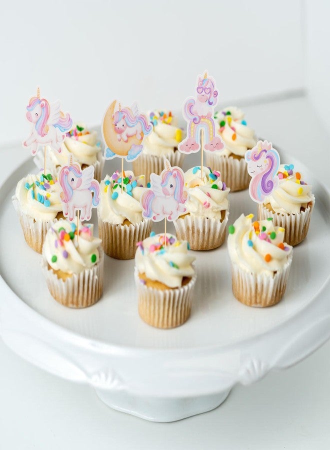 Arthsdite 24Pcs Unicorn Cupcake Toppers Rainbow Moon Cloud Birthday Party Supplies Cute Unicorn Cupcake Picks for Girls Baby Birthday Party Decorations - Image 4