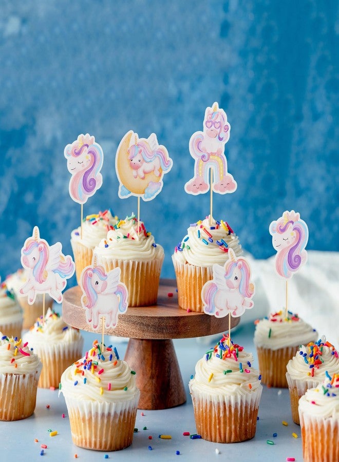 Arthsdite 24Pcs Unicorn Cupcake Toppers Rainbow Moon Cloud Birthday Party Supplies Cute Unicorn Cupcake Picks for Girls Baby Birthday Party Decorations - Image 3