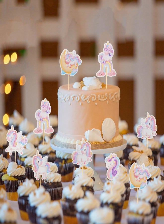 Arthsdite 24Pcs Unicorn Cupcake Toppers Rainbow Moon Cloud Birthday Party Supplies Cute Unicorn Cupcake Picks for Girls Baby Birthday Party Decorations - Image 5