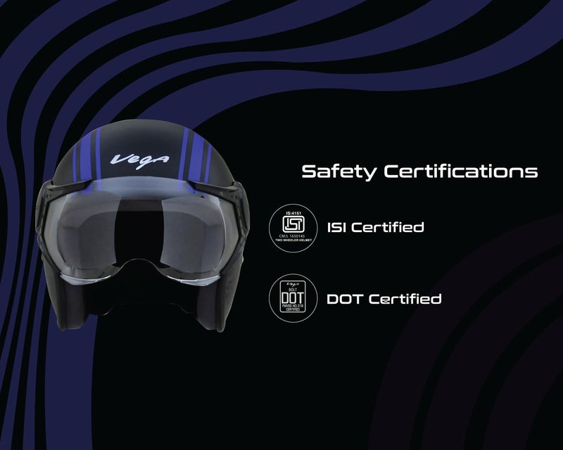 Vega Jet Old School ISI DOT Certified Gloss Finish Open Face Helmet for Men and Women with Clear Visor(Black Blue, Size:L) - Image 3