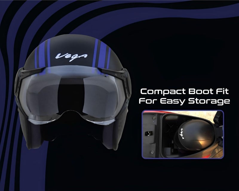 Vega Jet Old School ISI DOT Certified Gloss Finish Open Face Helmet for Men and Women with Clear Visor(Black Blue, Size:L) - Image 5