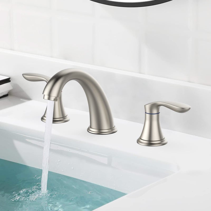 Hosslly Bathroom Sink Faucet, Faucet for Bathroom Sink, Widespread Brushed Nickel Bathroom Faucet 3 Hole with Stainless Steel Pop Up Drain and cUPC Lead-Free Hose - (Brushed Nickel 2 Packs) - Image 2