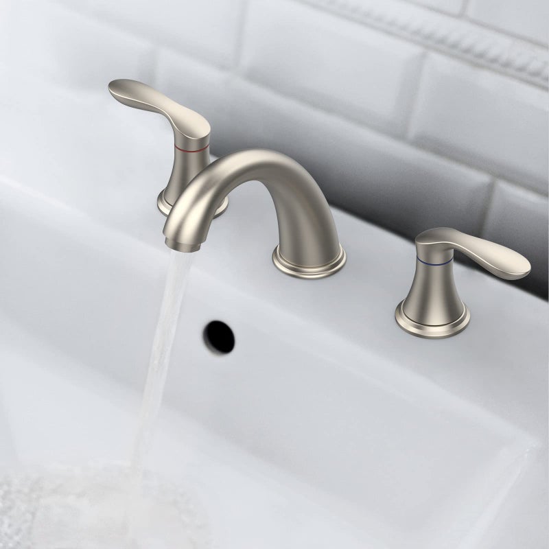 Hosslly Bathroom Sink Faucet, Faucet for Bathroom Sink, Widespread Brushed Nickel Bathroom Faucet 3 Hole with Stainless Steel Pop Up Drain and cUPC Lead-Free Hose - (Brushed Nickel 2 Packs) - Image 3