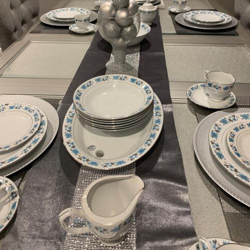OZXCHIXU 13inch x 72inch Table Runner with Diamante Strip and Tassels (Grey) - Image 4