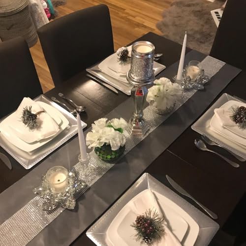 OZXCHIXU 13inch x 72inch Table Runner with Diamante Strip and Tassels (Grey) - Image 5