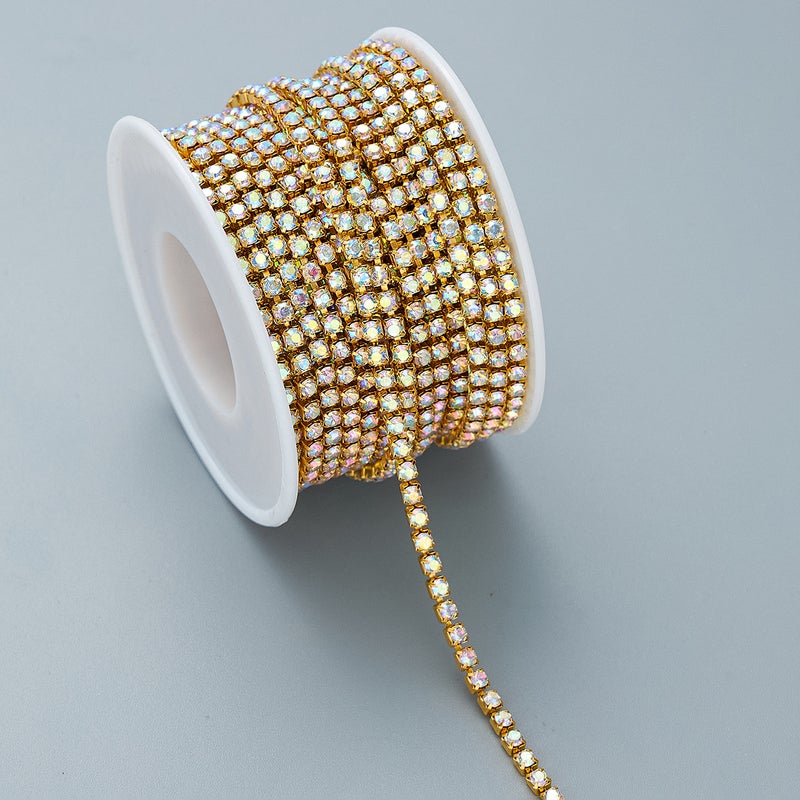 Cross-border hot-selling intensive rhinestone claw chain inlaid crystal drill chain diy material stick drill accessories factory wholesale Gold AB drill 
