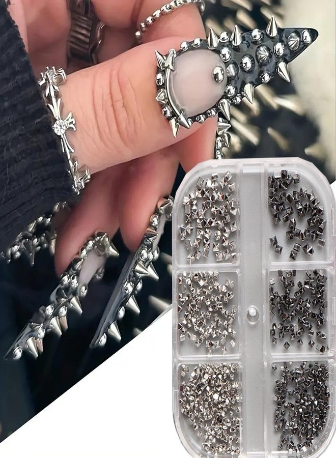 KZBTRBT 6 شبكة مسمار زينة معدنية، 3D قوطية بانك للأظافر، مسامير مخروطية فضية وسوداء، زينة فن الأظافر، مسامير صغيرة من سبائك، زينة مسمار بانك ريفيت لملحقات الأظافر الأكريليكية - Image 3