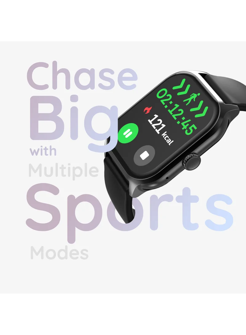 Pebble Vista 1.99" HD Infinite Display, BT Calling Smart Watch for Men & Women, Blood Oxygen Level, Heart Rate Monitoring, Multi Sports Modes, Step Pedometer, Multiple Watch faces, AI Voice, Jet Black