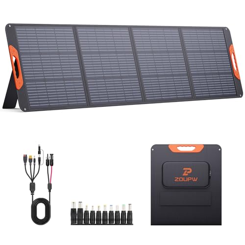 ZOUPW 200W Portable Solar Panel for Power Station,23.5% Efficiency Mono Foldable Solar Charger with 4 Kickstands for Jackery 1000 V2/Bluetti/EcoFlow/Anker,IP67 Waterproof for Camping RV Power Backup - Image 1