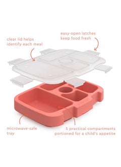 Bentgo ® Kids Tray With Transparent Cover Reusable Bpafree 5Compartment Meal Prep Container With Builtin Portion Control For Healthy Athome Meals & Onthego Lunches (Coral)  - Image 5