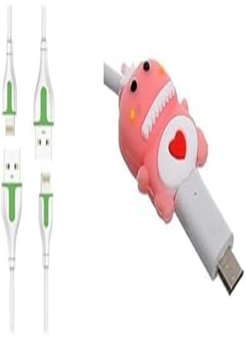Ldnio Set Of 2 Pieces Of Ls571 Lightning To Usb A Mobile Phone Fast Charging Data Cable 1M - White + Silicone Cable Protector With Cartoon Shark Design For Your Charging Cord - Multi Color