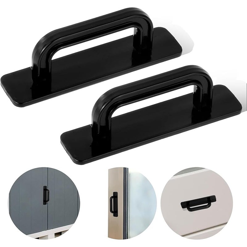 Aeaocvo 2 Pack Black Plastic Cabinet Handles, Stick On, No Drill, Modern, 10 x 2.5cm / 3.9 x 1in - Image 1