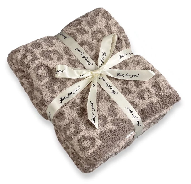 Soft Fuzzy Fluffy Leopard Knitted Throw BlanketCozy Plush Fleece Comfy Microfiber Blanket for Couch Sofa BedLinenWarm Gray