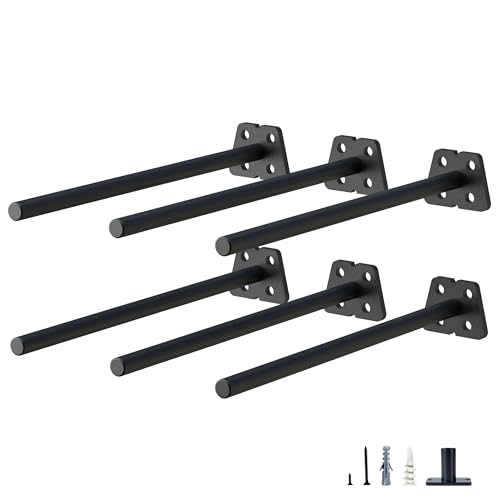 NEODROP 6Pack 10 Inch Hidden Floating Shelf Bracket Heavy Duty Blind Shelf Support Hardware Invisible Wall Brackets for Kitchen Fireplace Mantel Wood Shelves Black Powder Coated Solid Steel - Image 1