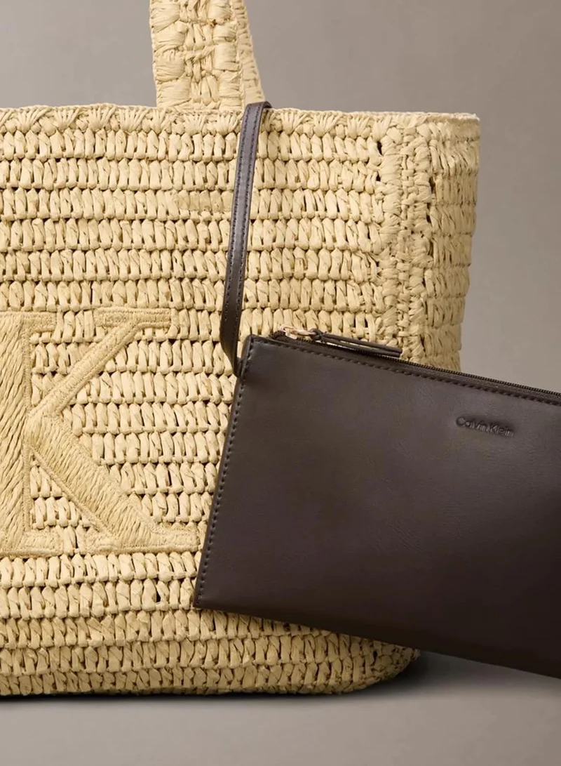 Calvin Klein NATURAL RAFFIA Hand Braided Raffia Tote Bag for Women | Best Price UAE
