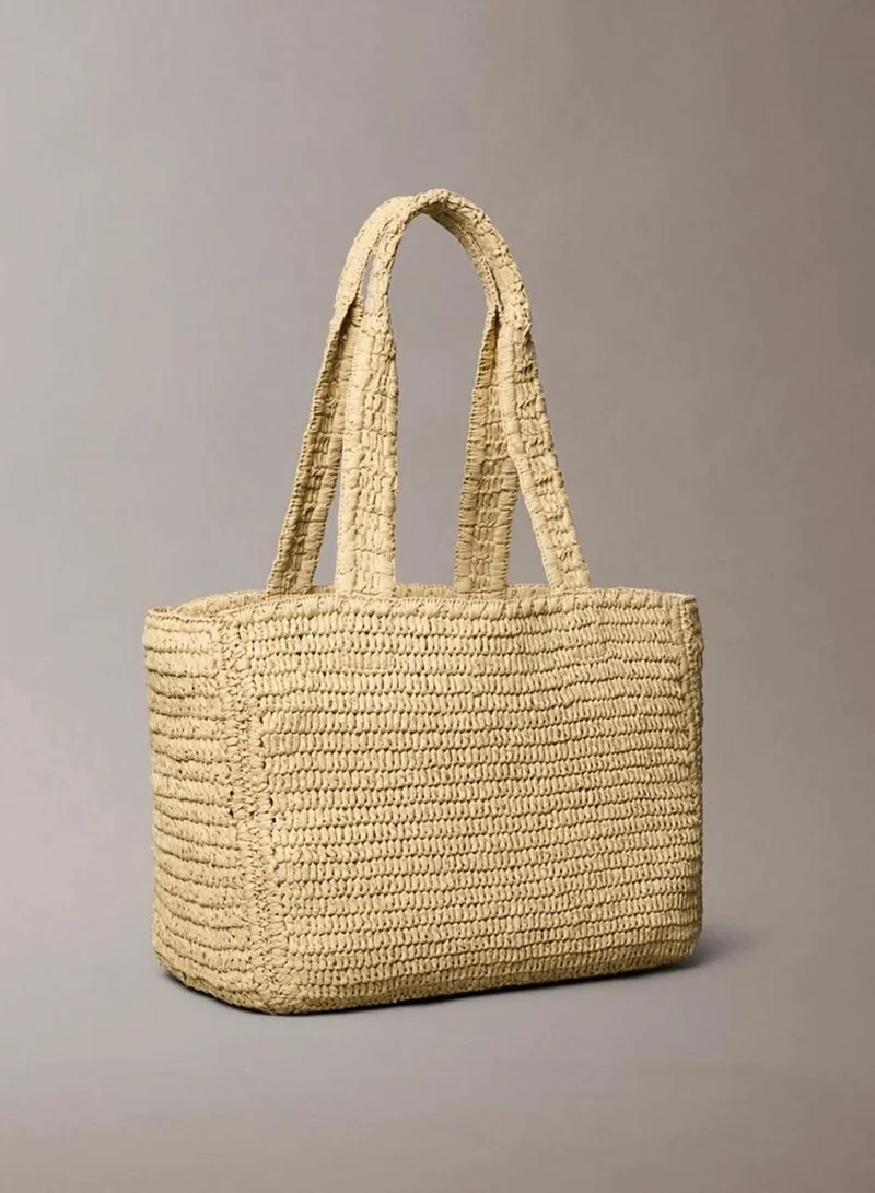 Calvin Klein NATURAL RAFFIA Hand Braided Raffia Tote Bag for Women | Best Price UAE