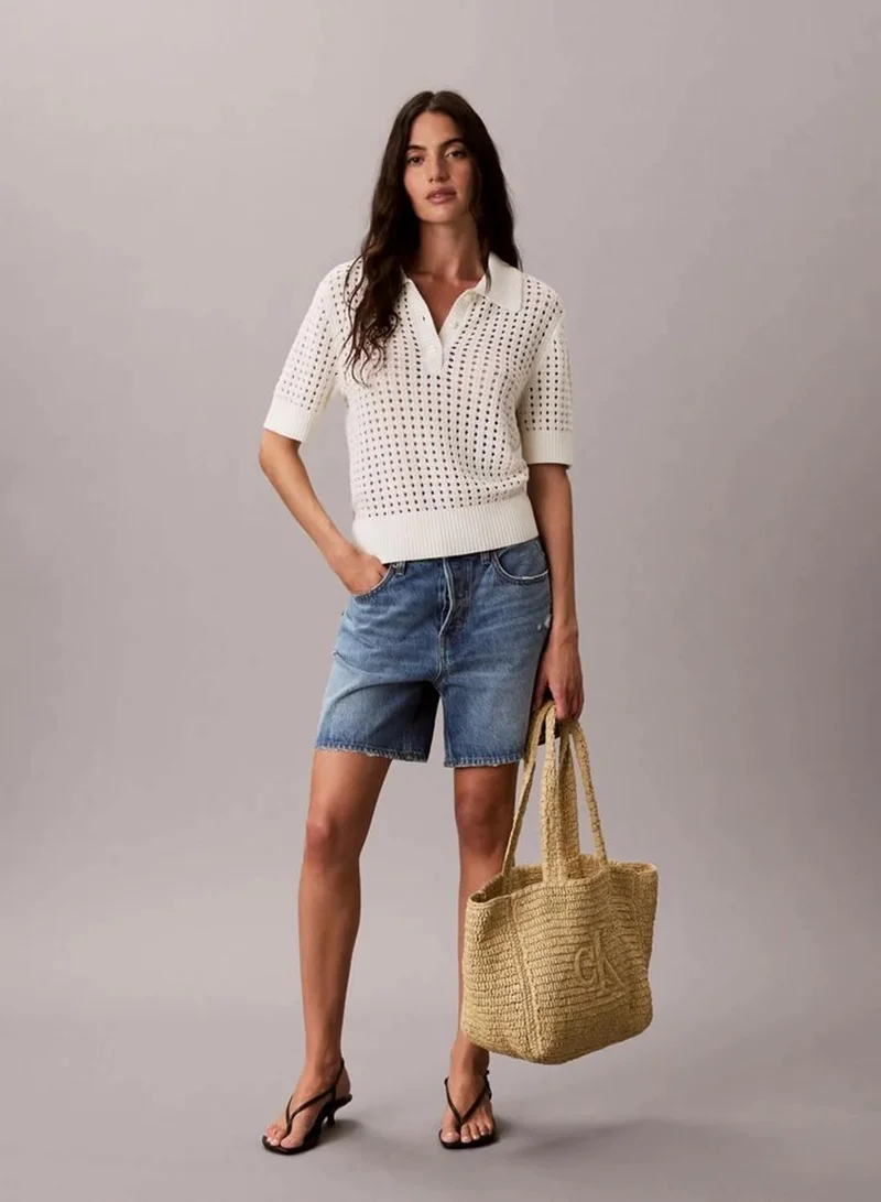 Calvin Klein NATURAL RAFFIA Hand Braided Raffia Tote Bag for Women | Best Price UAE