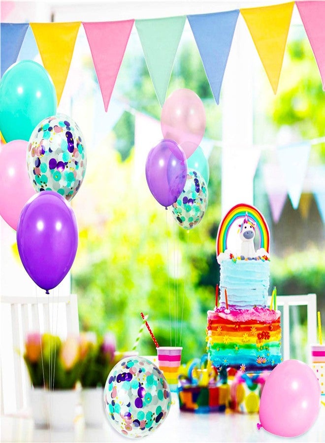 Haptda Unicorn Balloons 40 Pack, 12 Inch Light Purple Pink Seafoam Blue Latex Balloons with Confetti Balloon for Party Supplies Graduation Wedding Baby Shower Unicorn Birthday Decorations with Ribbon - Image 2