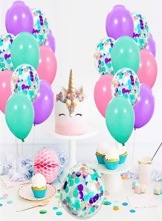 Haptda Unicorn Balloons 40 Pack, 12 Inch Light Purple Pink Seafoam Blue Latex Balloons with Confetti Balloon for Party Supplies Graduation Wedding Baby Shower Unicorn Birthday Decorations with Ribbon - Image 3