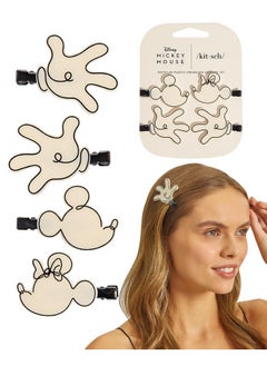 Kitsch Mickey/Minnie x Kitsch Creaseless Hair Clips, Recycled Plastic No Bend Hair Clips for Makeup, No Crease Hair Clips, Stylish Make Up Hair Clip, Hair Accessories Styling Clips, 4pcs (Cream)  - Image 1