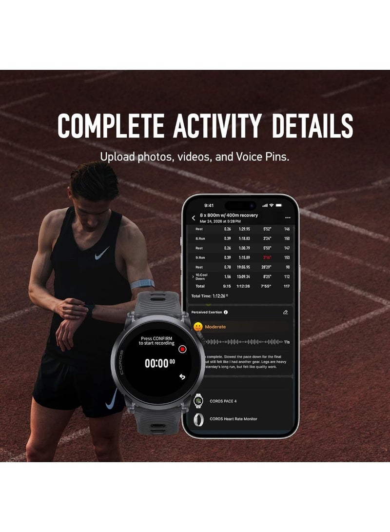 COROS PACE 4 - Ultra Active Sports Watch with GPS 1.2" AMOLED Touch Screen, 19 Days Battery Life Daily Use, Voice Control, Advanced Training Tools (Silicone, Black Crystal) Black Crystal - Image 5