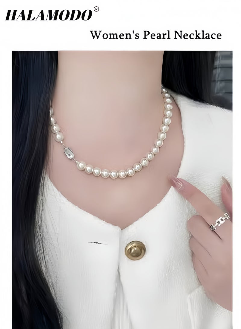 HALAMODO Women's Pearl Necklace High Quality Dainty Pearl Necklace Long Chain Necklaces Jewelry  Gift for Ladies Girls - Image 1