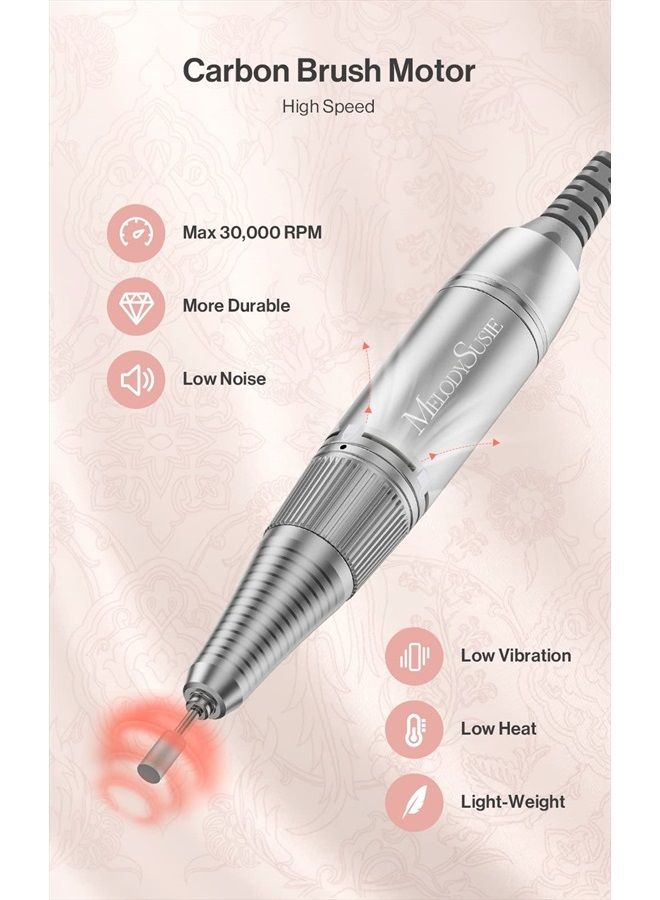 MelodySusie Professional Nail Drill 30000RPM, Rechargeable Electric Nail Drill Machine, Cordless Electric Nail E File for Acrylic Gel Nails, 8pcs Nail Drill Bits 106pcs Sanding Bands, Selene, Pink - Image 2