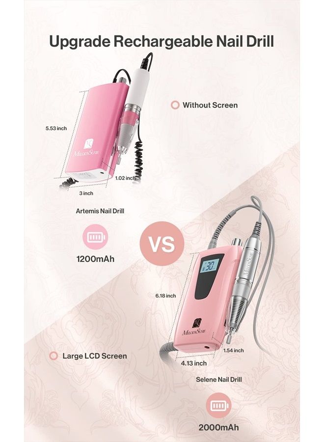 MelodySusie Professional Nail Drill 30000RPM, Rechargeable Electric Nail Drill Machine, Cordless Electric Nail E File for Acrylic Gel Nails, 8pcs Nail Drill Bits 106pcs Sanding Bands, Selene, Pink - Image 3