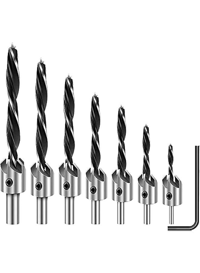 MOXO Countersink Drill Bit Set with Center Punch Seven  for Woodworking Includes Wood Screw Countersink and Pilot Hole Bits Chamfer Bore Sizes from Three to Ten Millimeters with  Hex Key Wrench - Image 1