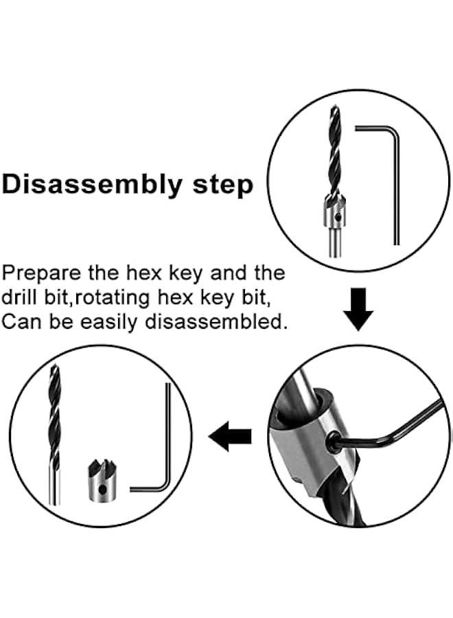 MOXO Countersink Drill Bit Set with Center Punch Seven  for Woodworking Includes Wood Screw Countersink and Pilot Hole Bits Chamfer Bore Sizes from Three to Ten Millimeters with  Hex Key Wrench - Image 2