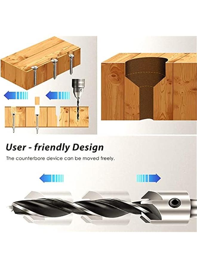 MOXO Countersink Drill Bit Set with Center Punch Seven  for Woodworking Includes Wood Screw Countersink and Pilot Hole Bits Chamfer Bore Sizes from Three to Ten Millimeters with  Hex Key Wrench - Image 3