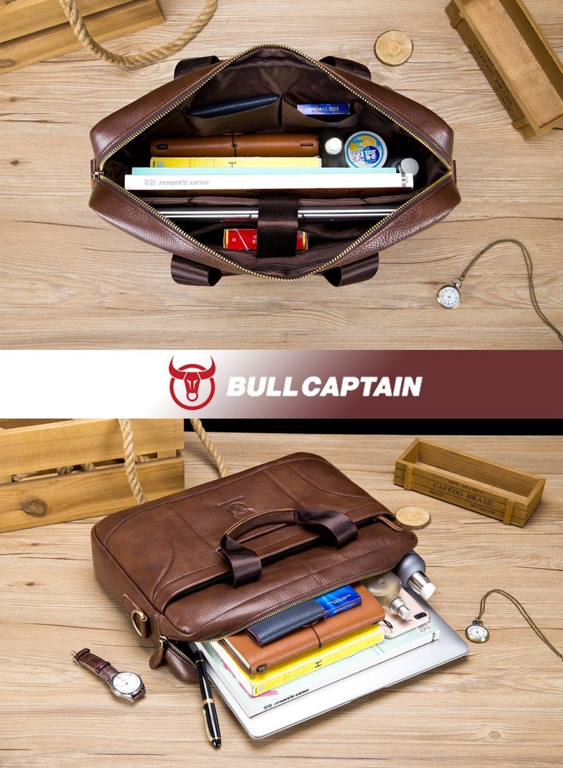 بول كابتن حقيبة الرسول للرجال حقيبة جلد حقيقية 14 بوصة حقيبة الكمبيوتر المحمول البني - Image 4