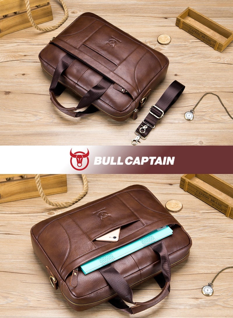 بول كابتن حقيبة الرسول للرجال حقيبة جلد حقيقية 14 بوصة حقيبة الكمبيوتر المحمول البني - Image 5