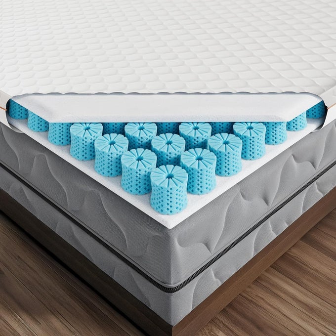 RV SHORT QUEEN COOLING MATTRESS TOPPER 3INCH WITH OCTASPRING TECHNOLOGY FOR OPTIMAL BACK SUPPORT MEDIUM FIRMNESS