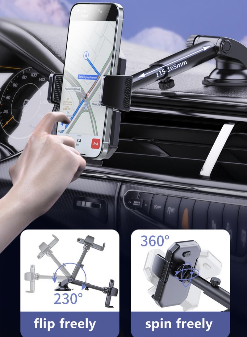 HouDeOS Universal Suction Cup Car Phone Mount For Dashboard Windshield Mobile Holder Car With Heat Resistant Strong Suction Cup Car Phone Mount Compatible With iPhone 15 14 13 Black - Image 2