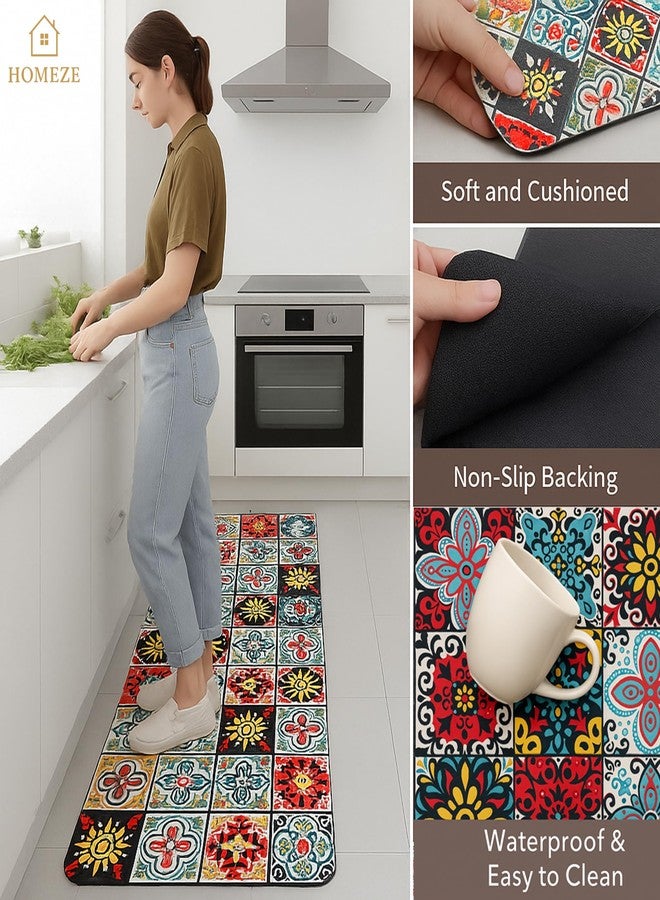 HOMEZE Kitchen Mats for Floor Set of 2 | Non-Slip, Soft Absorbent Rugs with Rubber Backing | Washable Cushioned Anti-Fatigue Mats for Kitchen, Sink & Laundry (40x120 cm + 40x60 cm, Multi-Color) - Image 3